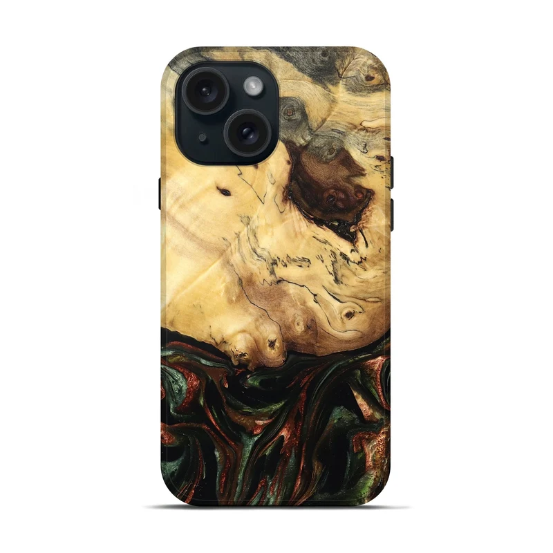 iPhone 15 Wood Live Edge Phone Case - Aron (Green, 829840)