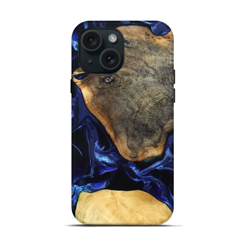 iPhone 15 Wood Live Edge Phone Case - Coretta (Blue, 829841)