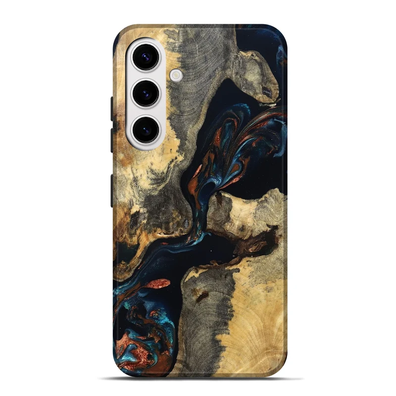 Galaxy S25 Plus Wood Live Edge Phone Case - Janene (Teal & Gold, 829839)
