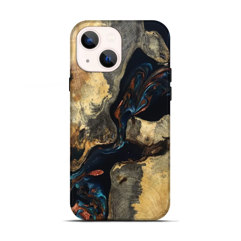 iPhone 13 Wood Live Edge Phone Case - Janene (Teal & Gold, 829839)