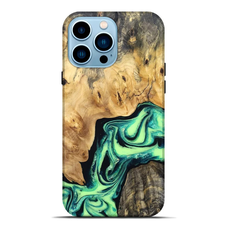 iPhone 14 Pro Max Wood Live Edge Phone Case - Mikael (Green, 829824)