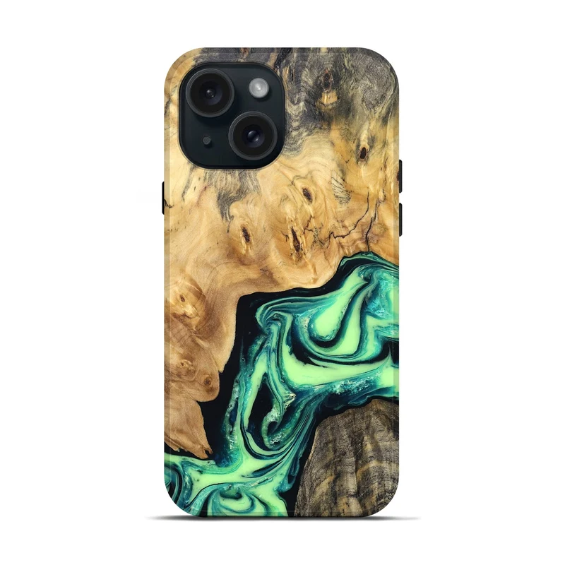 iPhone 15 Wood Live Edge Phone Case - Mikael (Green, 829824)
