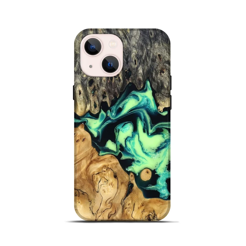 iPhone 13 mini Wood Live Edge Phone Case - Tony (Green, 829825)