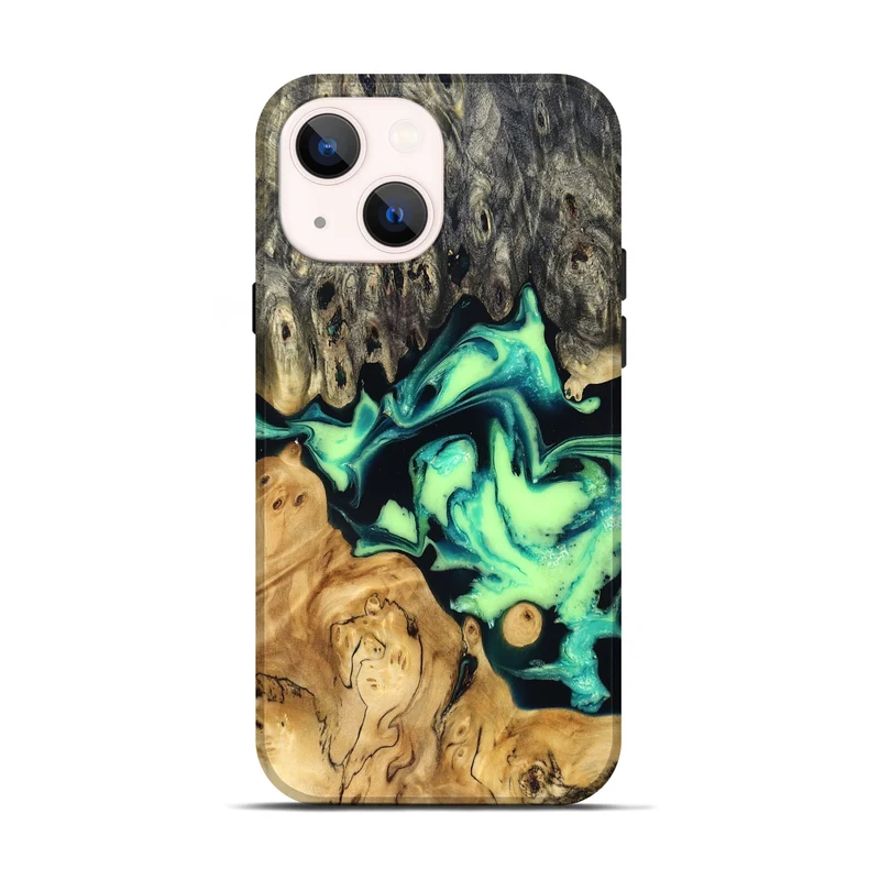 iPhone 14 Wood Live Edge Phone Case - Tony (Green, 829825)