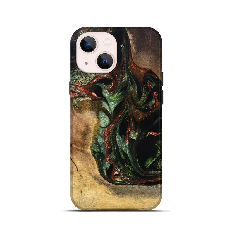 iPhone 13 mini Wood Live Edge Phone Case - Mikala (Green, 829829)