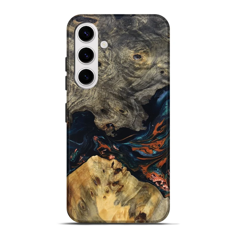 Galaxy S25 Plus Wood Live Edge Phone Case - Yehuda (Teal & Gold, 829836)