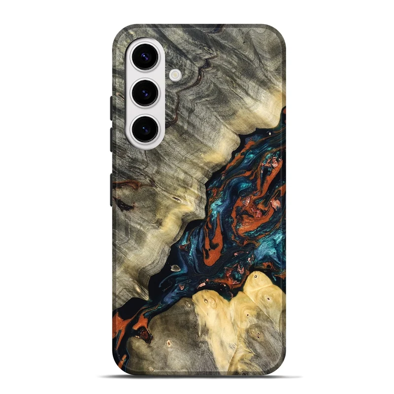 Galaxy S25 Plus Wood Live Edge Phone Case - Cortez (Teal & Gold, 829832)
