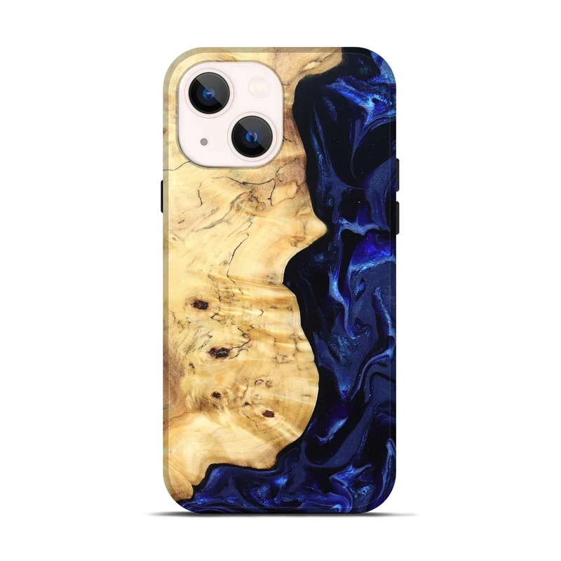 iPhone 14 Wood Live Edge Phone Case - Ayana (Blue, 829858)