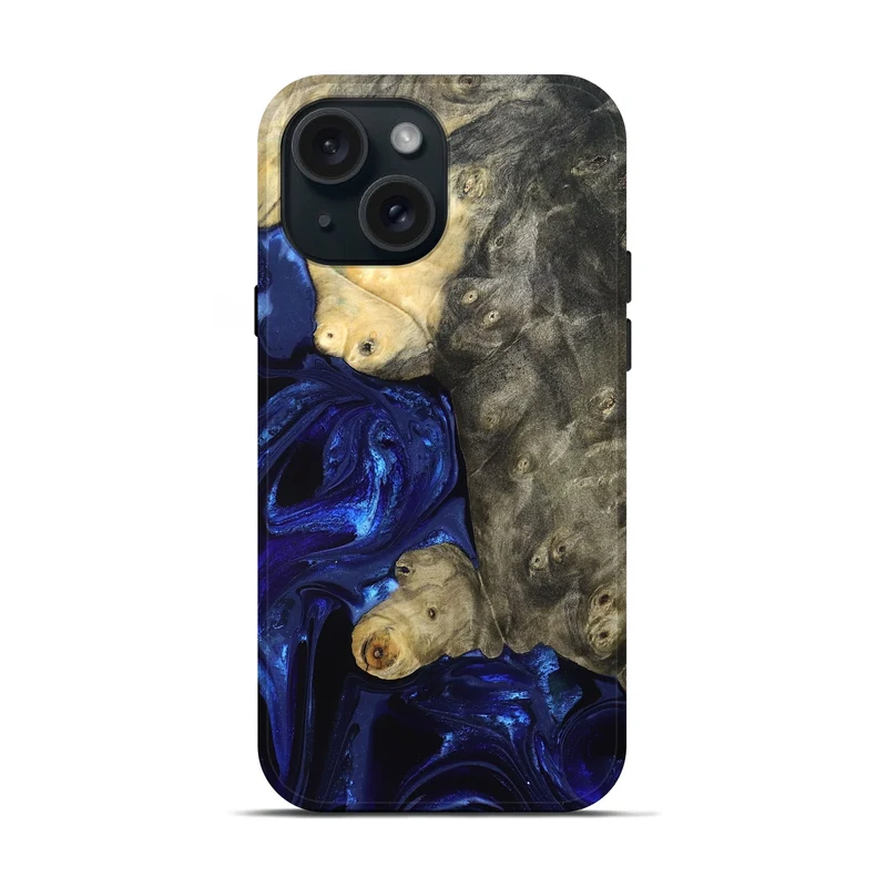 iPhone 15 Wood Live Edge Phone Case - Paige (Blue, 829854)