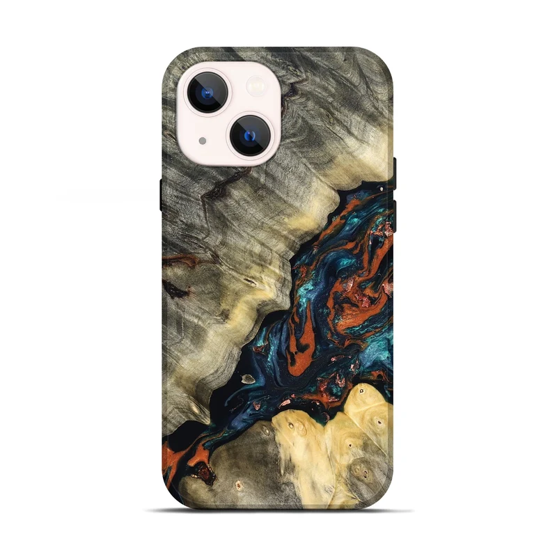 iPhone 13 Wood Live Edge Phone Case - Cortez (Teal & Gold, 829832)