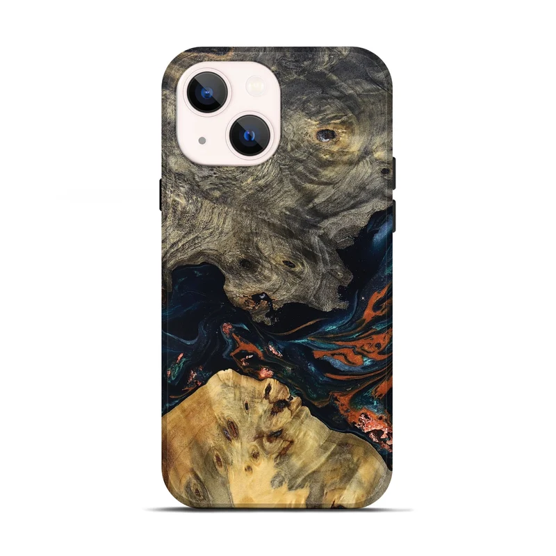 iPhone 13 Wood Live Edge Phone Case - Yehuda (Teal & Gold, 829836)