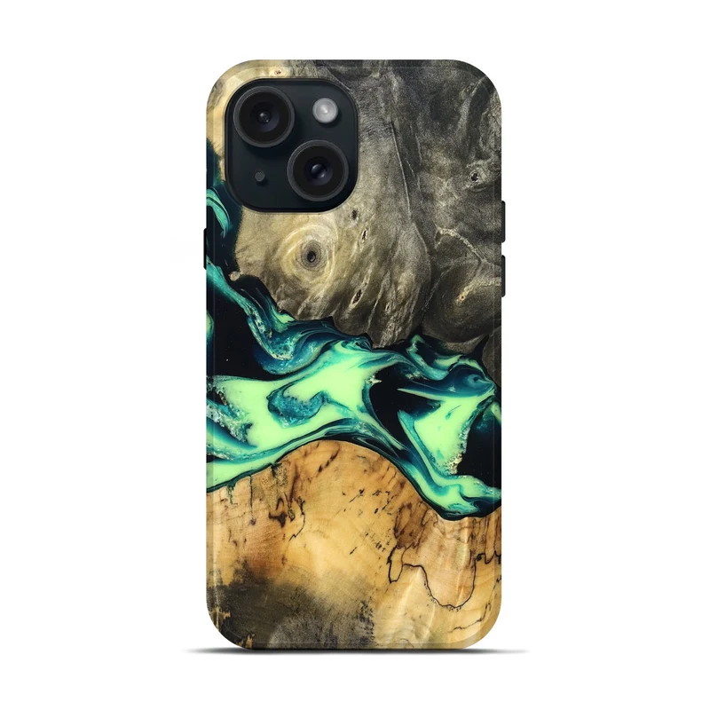 iPhone 15 Wood Live Edge Phone Case - Jacklyn (Green, 829846)