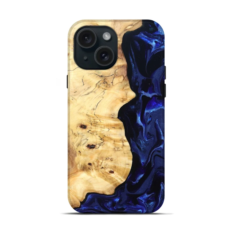 iPhone 15 Wood Live Edge Phone Case - Ayana (Blue, 829858)
