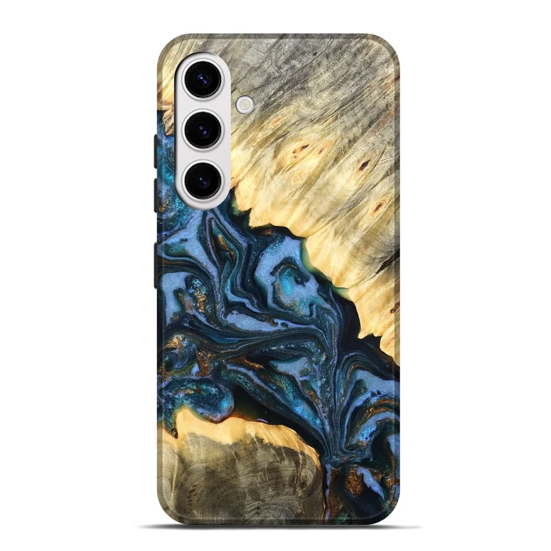 Galaxy S25 Plus Wood Live Edge Phone Case - Jaslene (Teal & Gold, 829859)