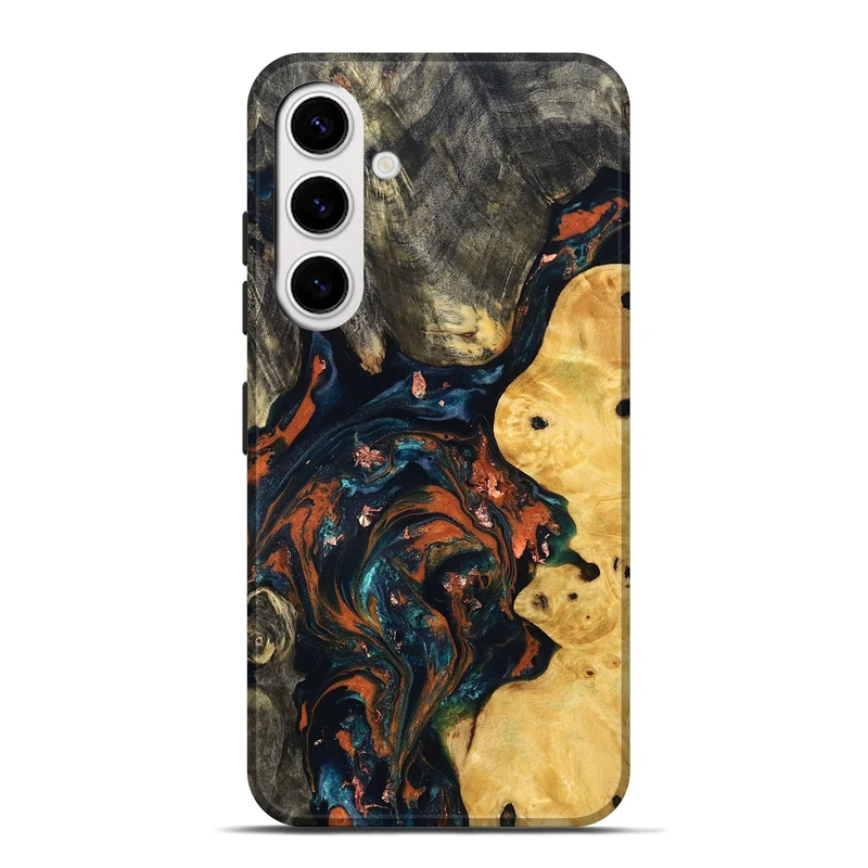 Galaxy S25 Plus Wood Live Edge Phone Case - Joana (Teal & Gold, 829855)