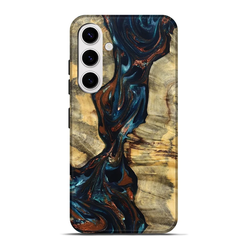 Galaxy S25 Plus Wood Live Edge Phone Case - Luz (Teal & Gold, 829845)