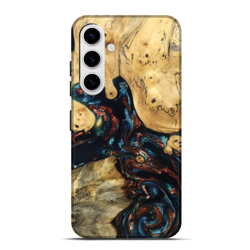 Galaxy S25 Plus Wood Live Edge Phone Case - Mable (Teal & Gold, 829844)