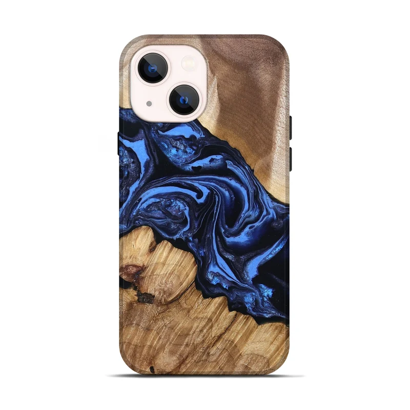 iPhone 14 Wood Live Edge Phone Case - Sarai (Blue, 829813)