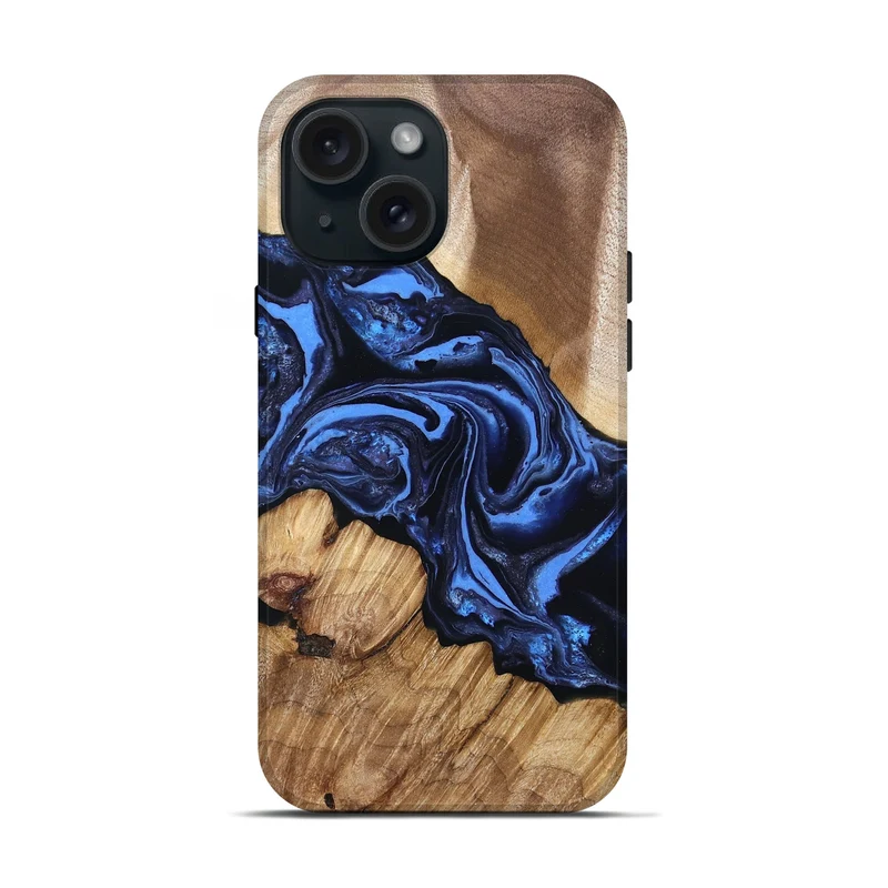 iPhone 15 Wood Live Edge Phone Case - Sarai (Blue, 829813)