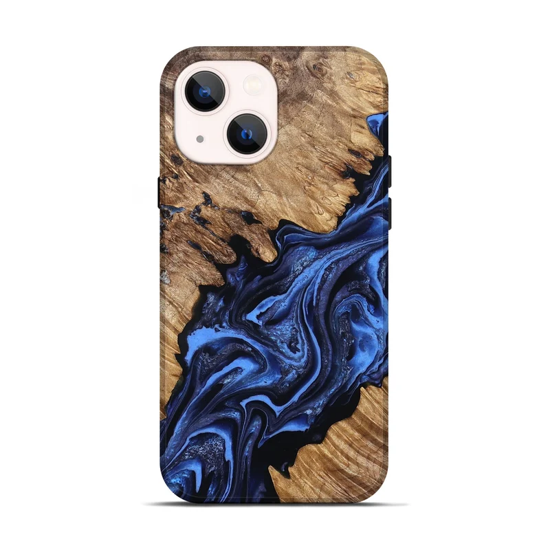 iPhone 14 Wood Live Edge Phone Case - Emery (Blue, 829814)