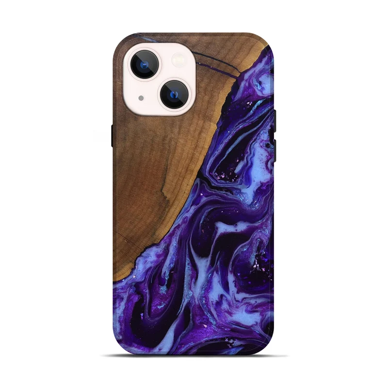 iPhone 14 Wood Live Edge Phone Case - Koen (Purple, 829794)