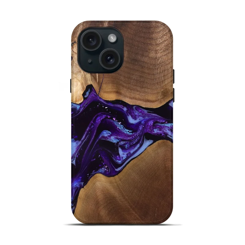 iPhone 15 Wood Live Edge Phone Case - Cierra (Purple, 829793)