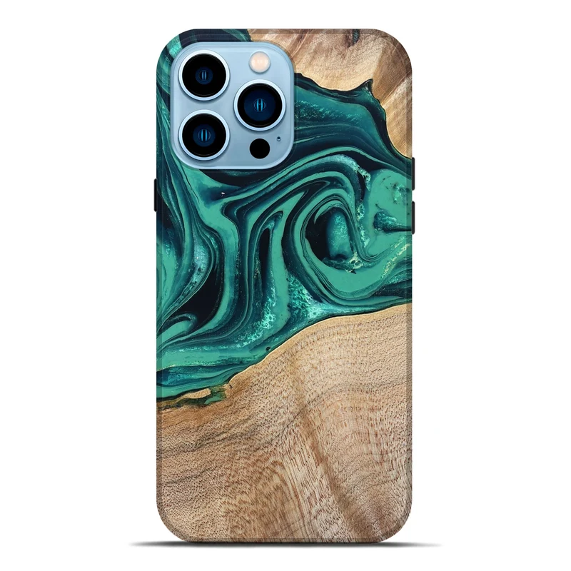 iPhone 14 Pro Max Wood Live Edge Phone Case - Kattie (Green, 829783)