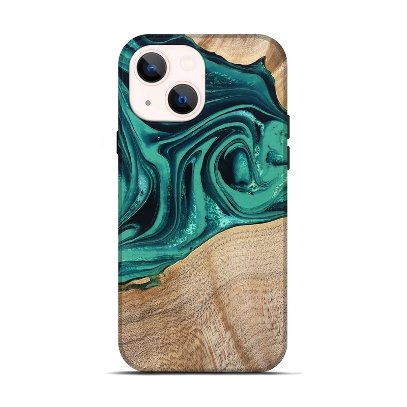 iPhone 14 Wood Live Edge Phone Case - Kattie (Green, 829783)