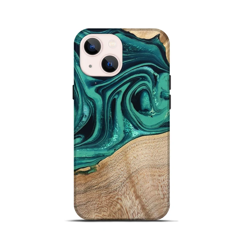 iPhone 13 mini Wood Live Edge Phone Case - Kattie (Green, 829783)