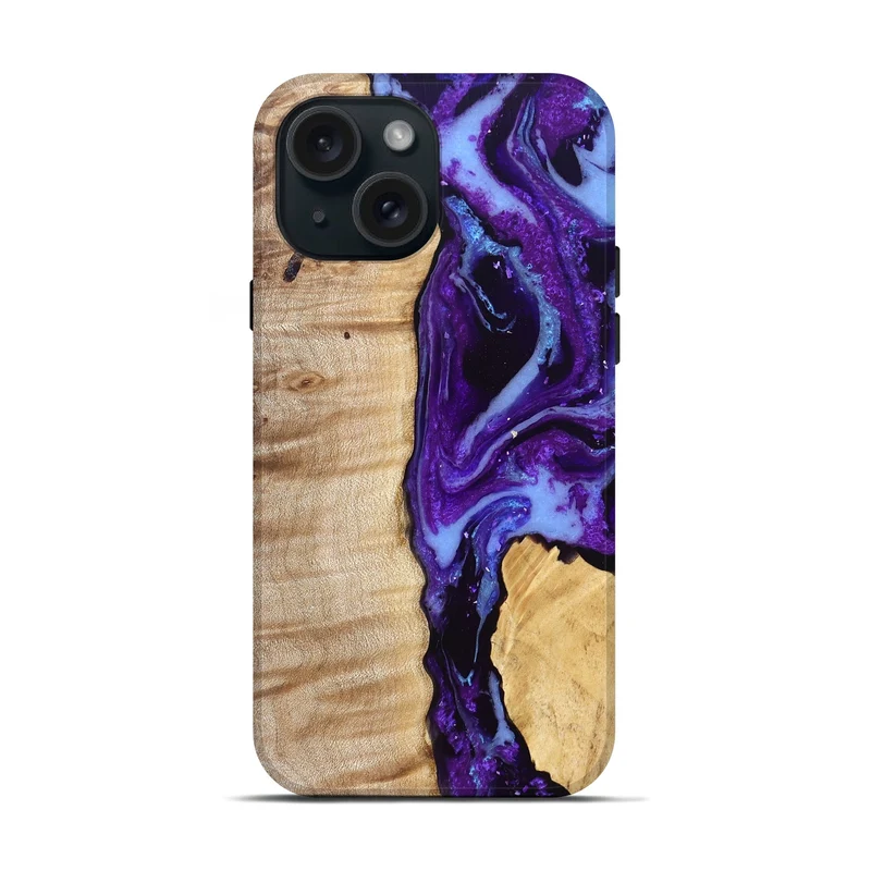 iPhone 15 Wood Live Edge Phone Case - Mayra (Purple, 829781)