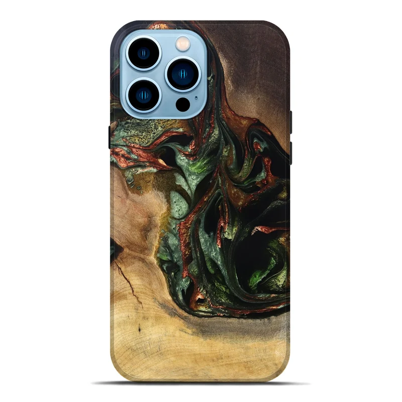 iPhone 14 Pro Max Wood Live Edge Phone Case - Mikala (Green, 829829)