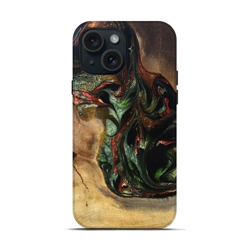 iPhone 15 Wood Live Edge Phone Case - Mikala (Green, 829829)