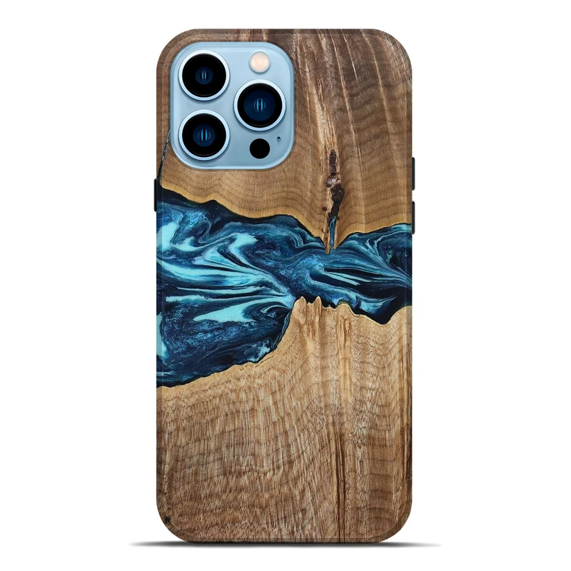 iPhone 14 Pro Max Wood Live Edge Phone Case - Zackary (Blue, 829804)