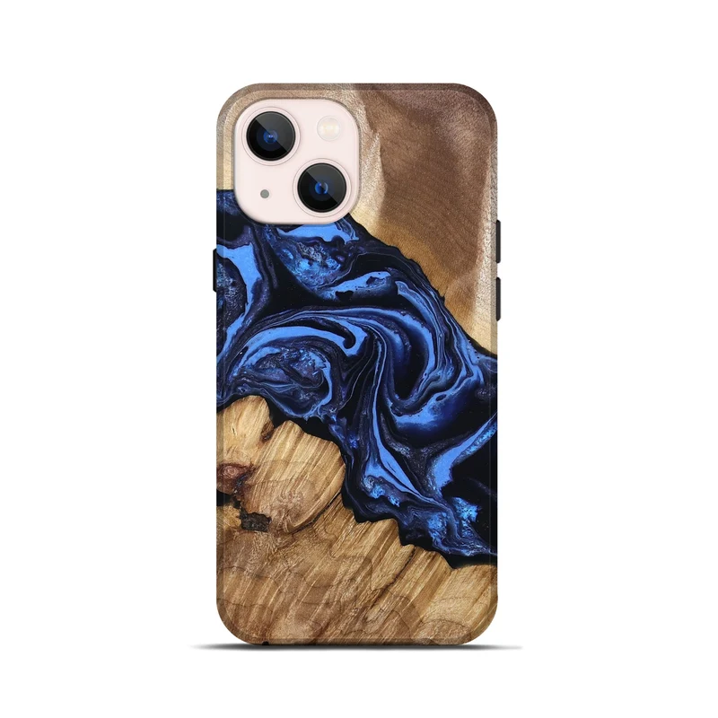 iPhone 13 mini Wood Live Edge Phone Case - Sarai (Blue, 829813)