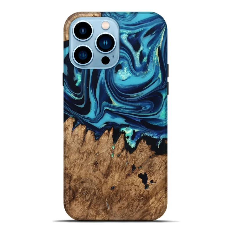 iPhone 14 Pro Max Wood Live Edge Phone Case - Rosina (Blue, 829809)