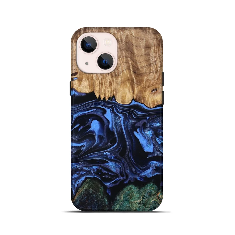 iPhone 13 mini Wood Live Edge Phone Case - Shmuel (Blue, 829807)