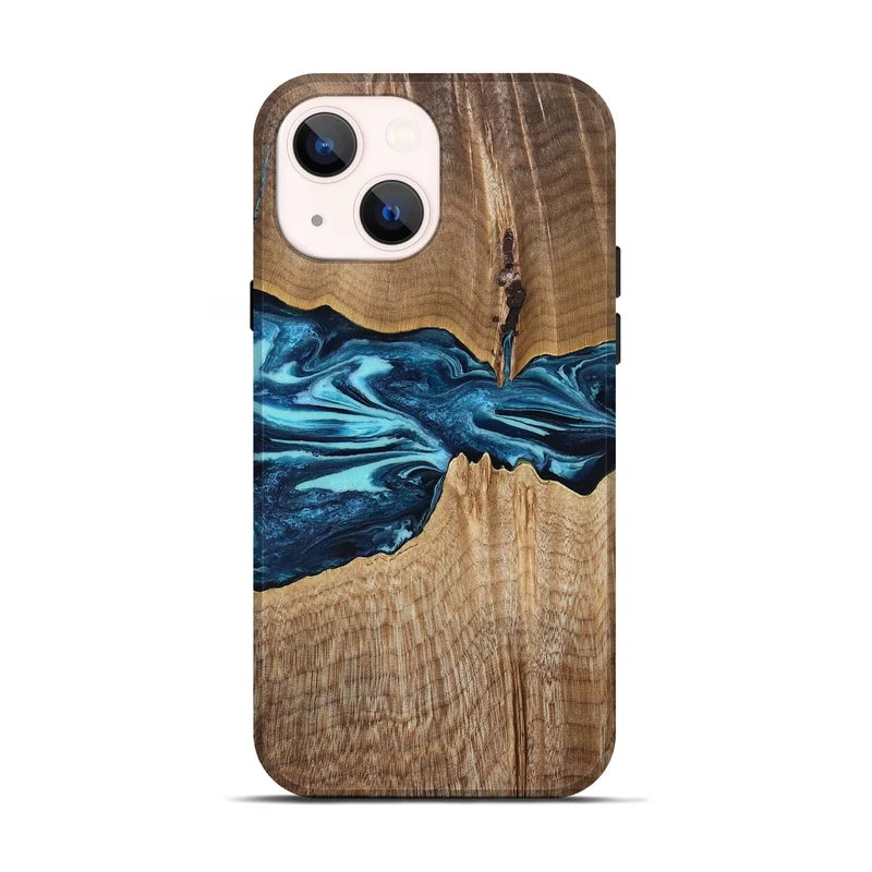 iPhone 14 Wood Live Edge Phone Case - Zackary (Blue, 829804)