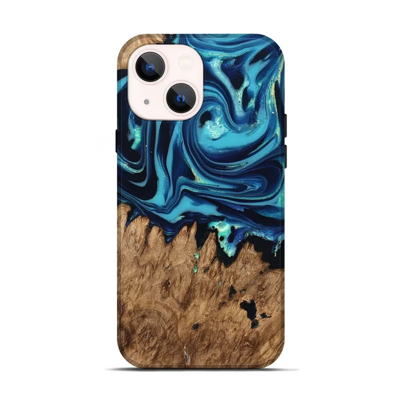 iPhone 14 Wood Live Edge Phone Case - Rosina (Blue, 829809)