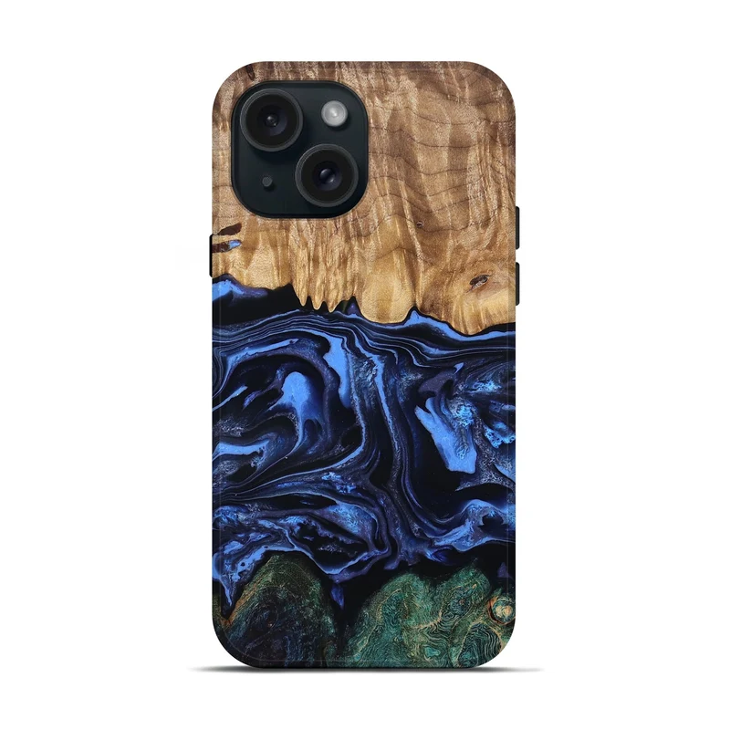 iPhone 15 Wood Live Edge Phone Case - Shmuel (Blue, 829807)