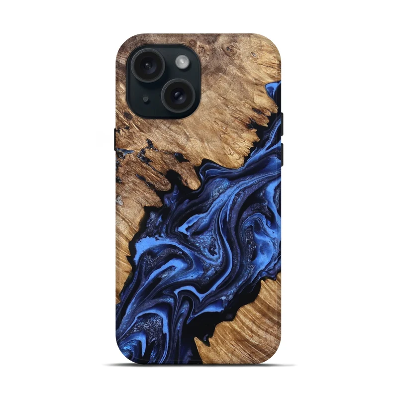 iPhone 15 Wood Live Edge Phone Case - Emery (Blue, 829814)