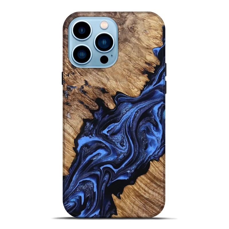 iPhone 14 Pro Max Wood Live Edge Phone Case - Emery (Blue, 829814)