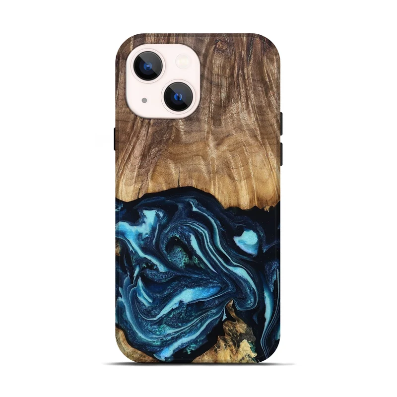 iPhone 14 Wood Live Edge Phone Case - Chantel (Blue, 829810)