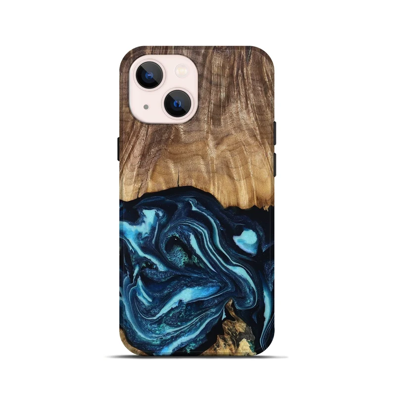iPhone 13 mini Wood Live Edge Phone Case - Chantel (Blue, 829810)