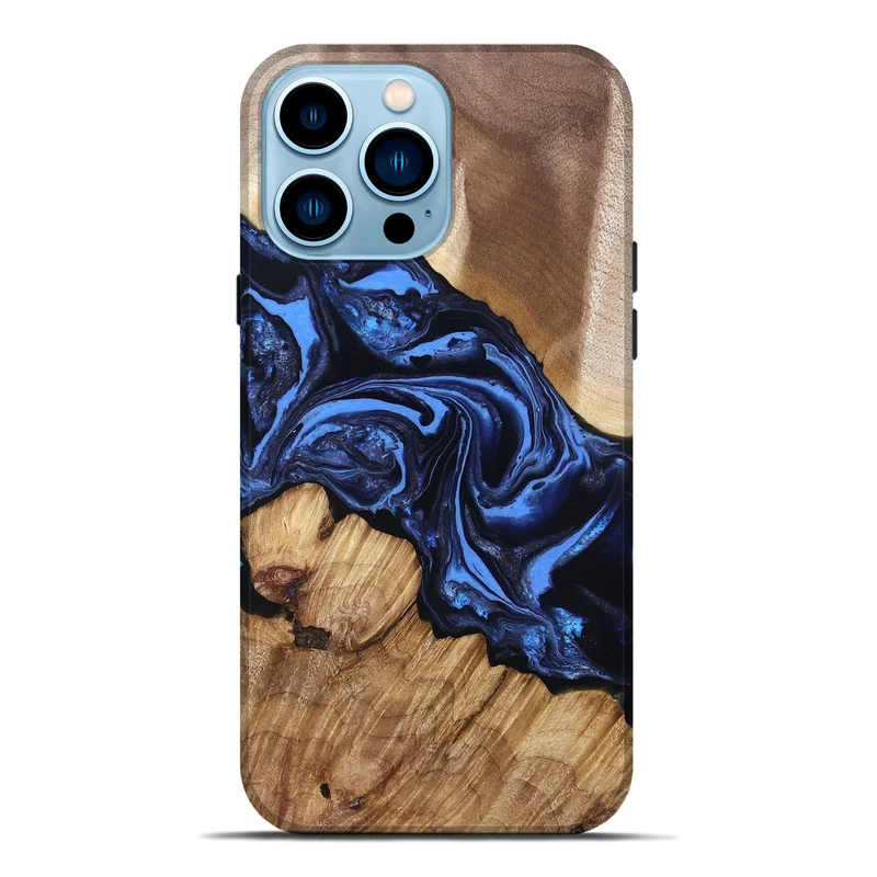 iPhone 14 Pro Max Wood Live Edge Phone Case - Sarai (Blue, 829813)