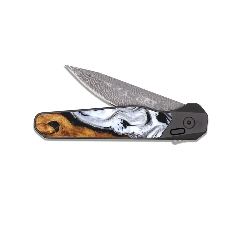 EDC Dark Damascus Wood Pocket Knife - Castiel (Black & White, 829738)