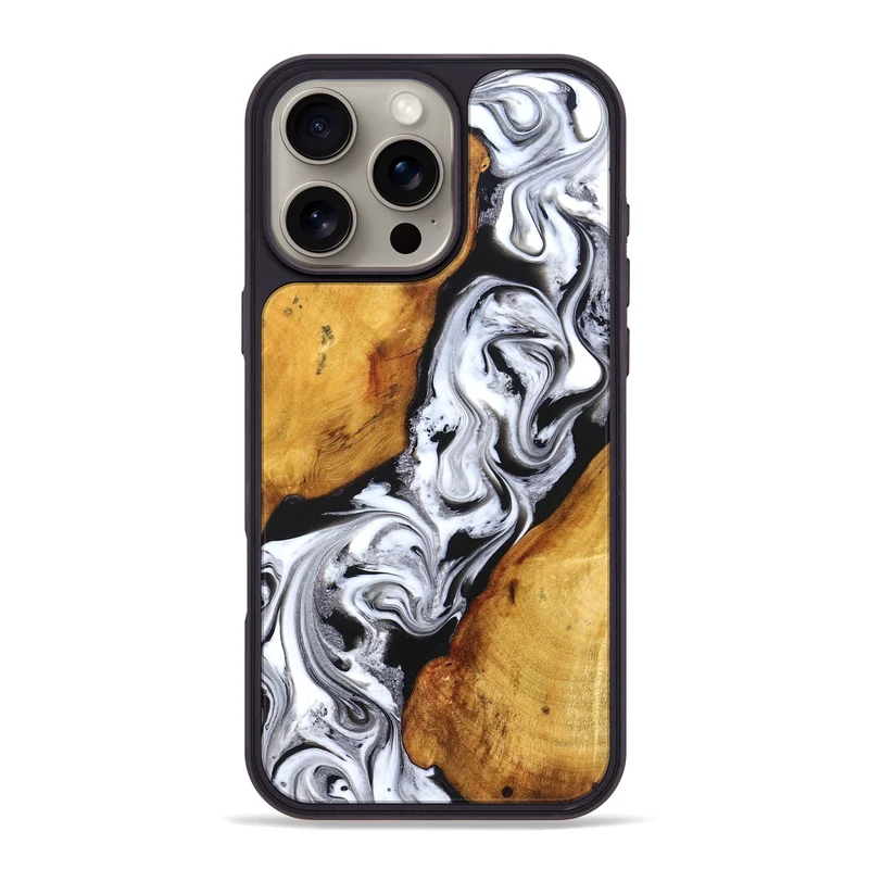 iPhone 16 Pro Max Wood Phone Case - Castiel (Black & White, 829738)