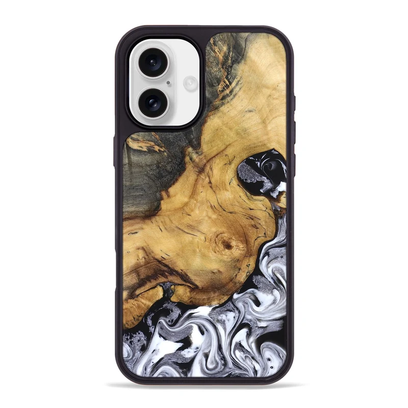 iPhone 16 Plus Wood Phone Case - Teresa (Black & White, 829737)