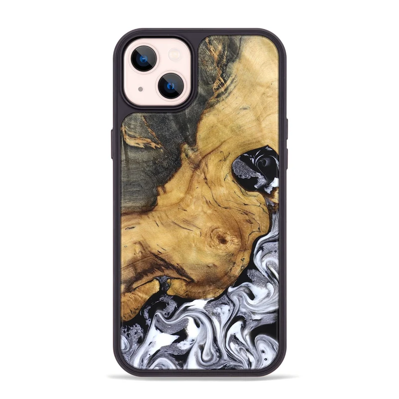 iPhone 14 Plus Wood Phone Case - Teresa (Black & White, 829737)