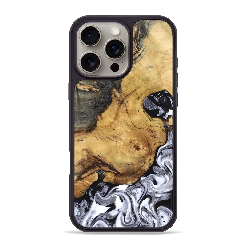 iPhone 16 Pro Max Wood Phone Case - Teresa (Black & White, 829737)