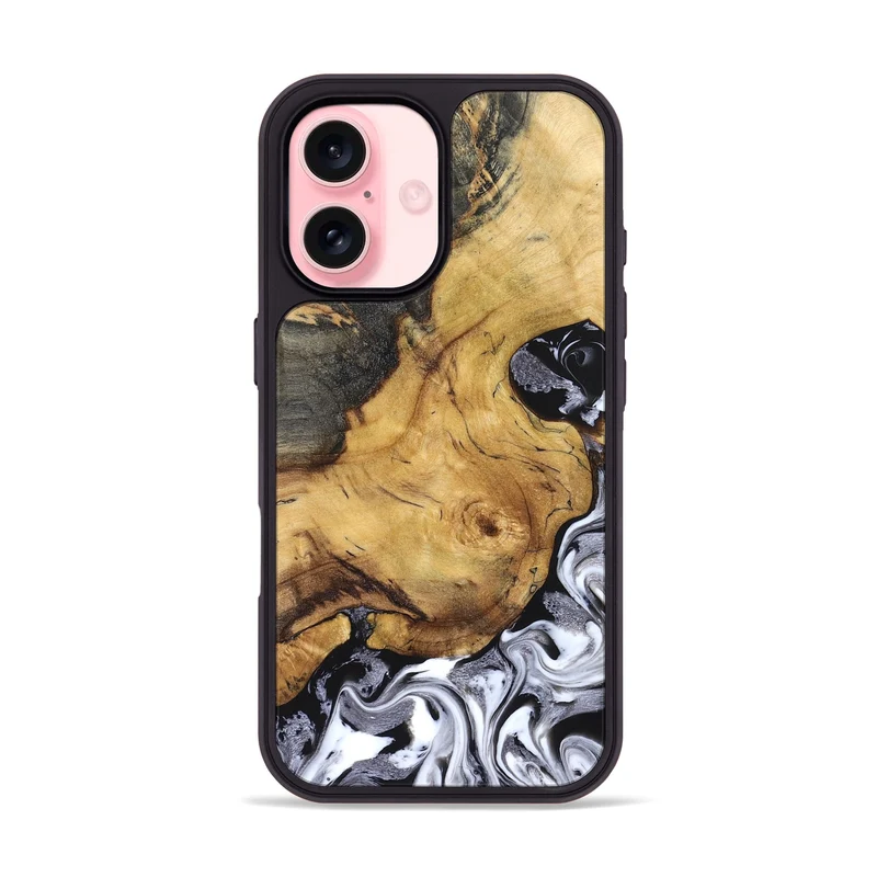 iPhone 16 Wood Phone Case - Teresa (Black & White, 829737)